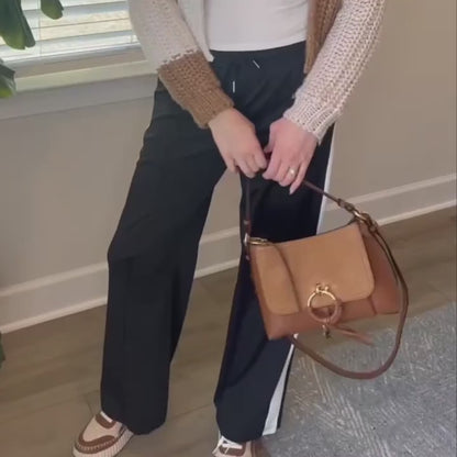 Women's Hight Waist Wide-Leg Jogger Pant Black & White Stripe